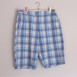Larry Levine Women’s Bermuda Style Plaid Shorts, Blue & White Plaid, Size 14